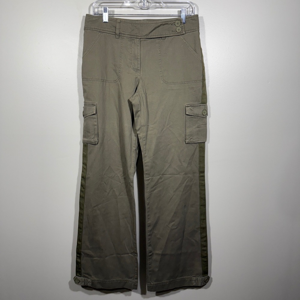 New York & Company Olive‎ Green Cargo Pants Wide Leg Utility Pockets Size 8